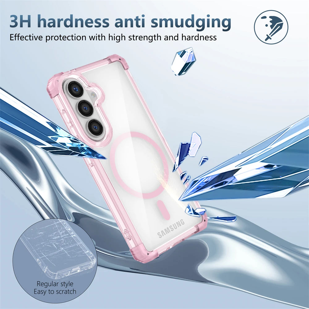 Corners Airbags Shockproof Clear Magnetic Case for Samsung Galaxy S26 S25 Edge S24 S23 Plus S22 S21 Ultra FE Glossy Cover Funda