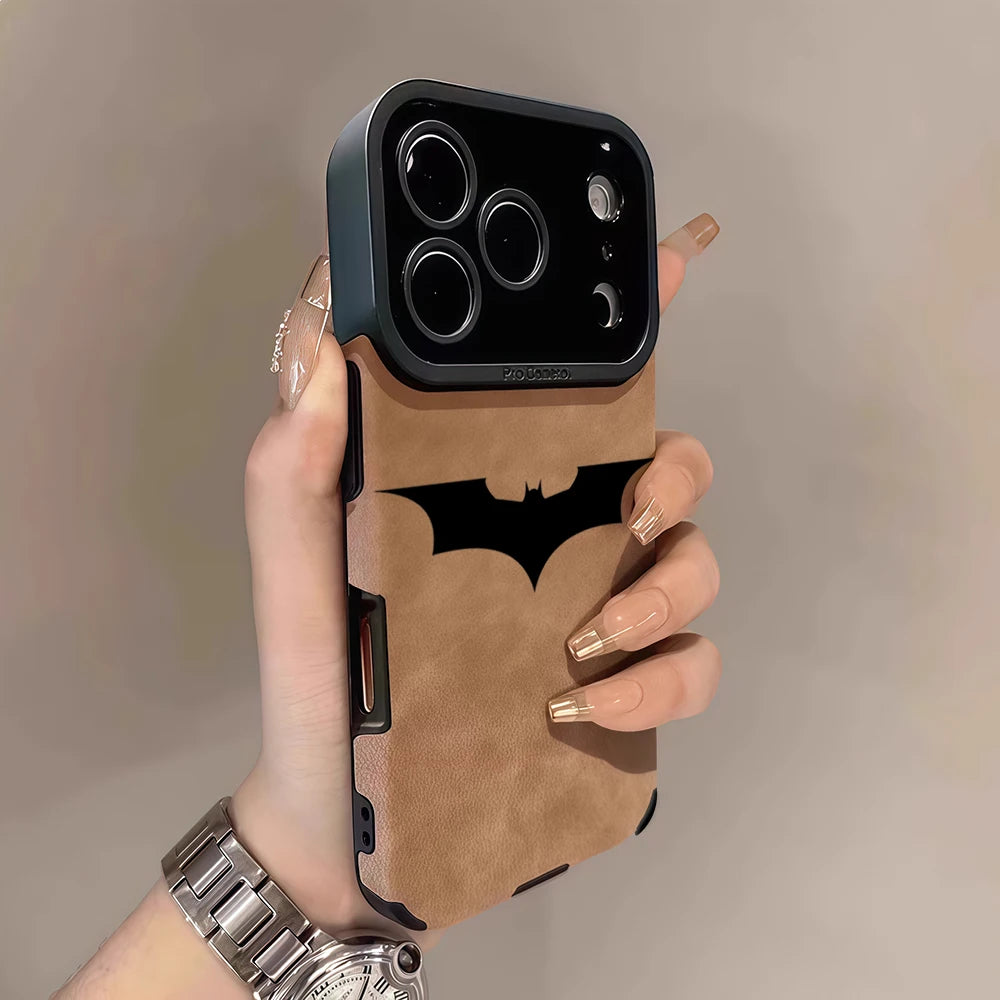 Luxury Leather Lambskin Shockproof Phone Case for IPhone 17 16 Pro Max Air 15 14 13 Max Black B-BatmanS Classic