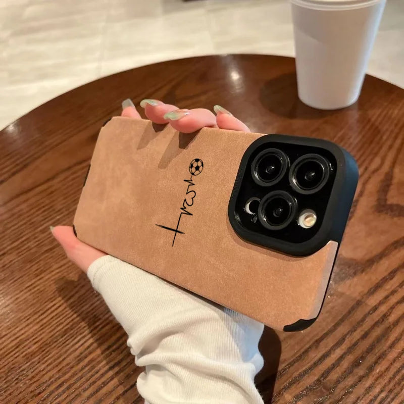 Football Line Faux Leather Phone Case For iPhone 11 12 13 14 15 16 17 Pro Max Air XR X XS 16E Plus Lens Protection Cover
