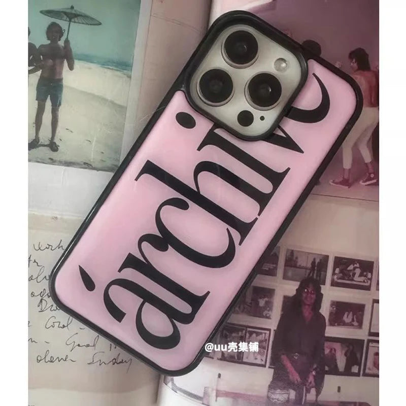 Korean Ins Simple and Gentle Girl Pink Pattern Phone Case For iPhone 17 16 15 14 13 11 Pro Max AIR PLUS Resin Casting Cute Cover