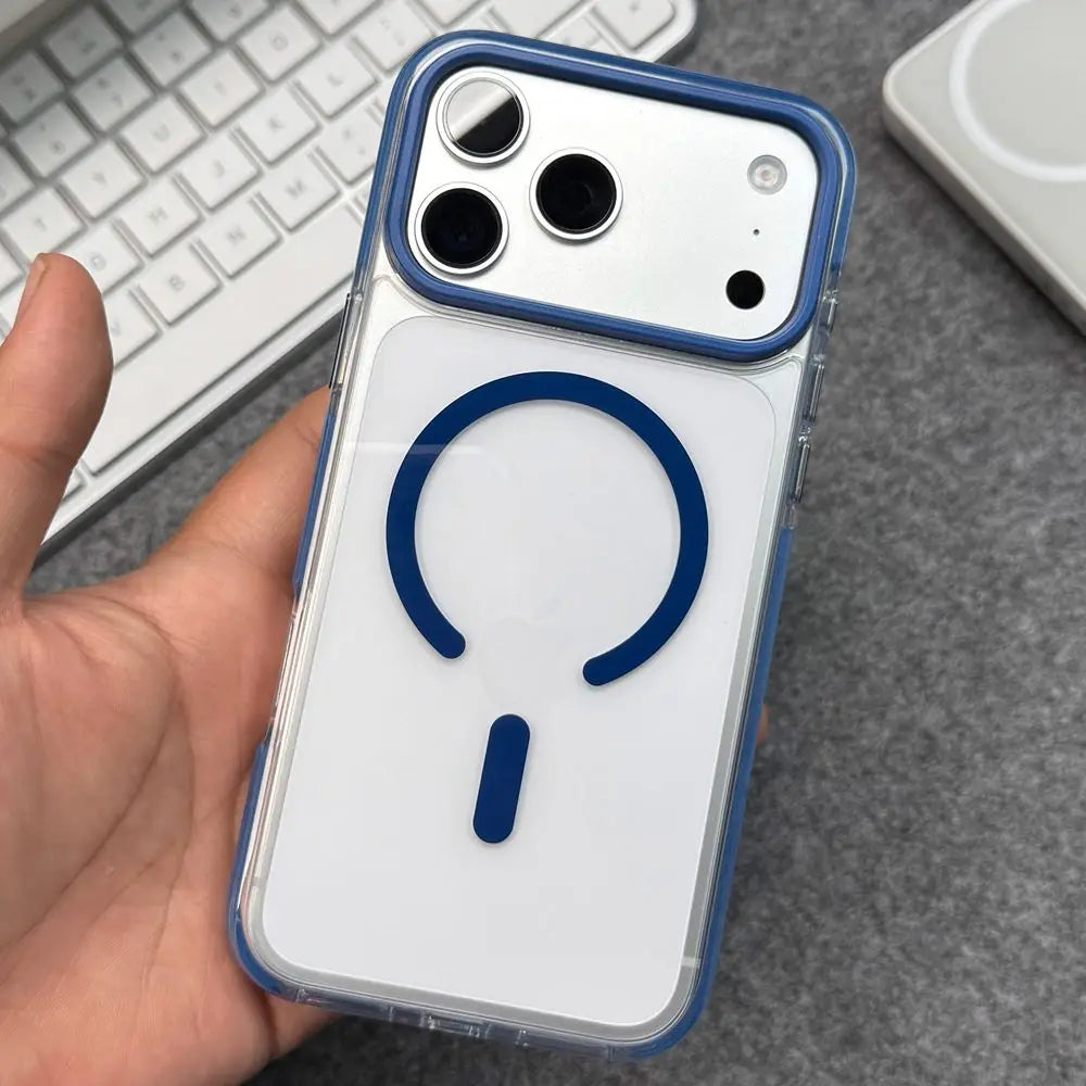High Clear Transparent For Magsafe Case for iPhone 17 13 12 Pro Max Air 14 15 16 Plus Anti-knock Metal Button Magnetic Cover
