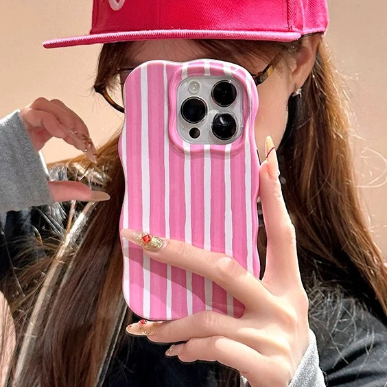 Luxury Color Contrast Stripes Wave Case for iPhone 16 15 14 17 Pro Max 12 13 17 Air Colorful Curly Border Glossy Hard Slim Cover