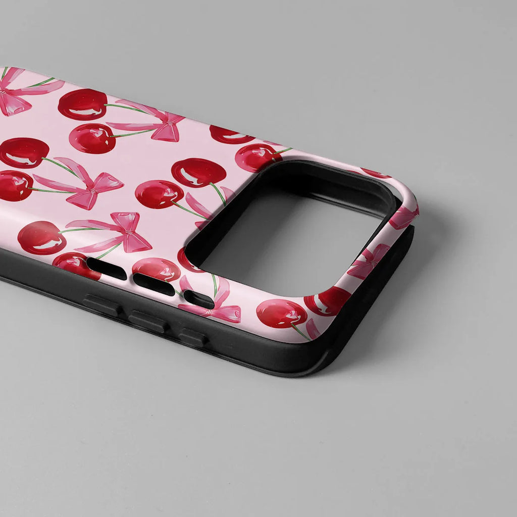 Case For iPhone 17 16 15 13 12 11 14 Pro Max 7 8 Plus Mini XR XS Max 2 IN 1 Film shell Pink Cherry Bow Pattern Phone Cover