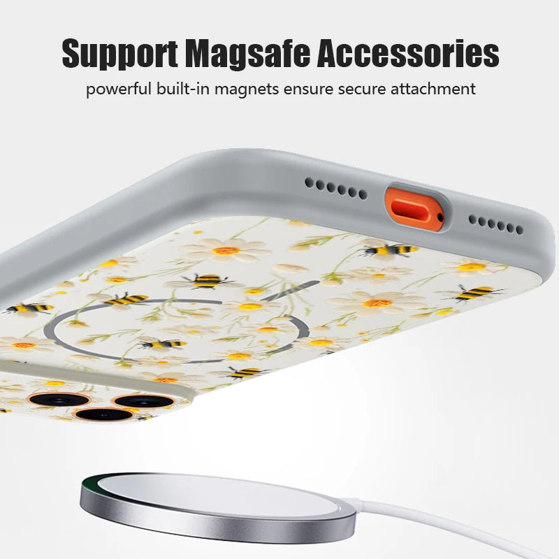 Realistic Flower Pattern Magnetic Case For iPhone 17 16 15 14 13 Pro Max For Magsafe Wireless Charge Shockproof Hard Phone Cover