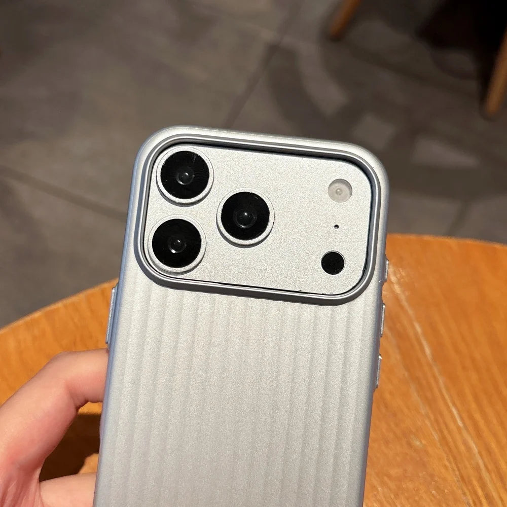 3D Stripe Metal Paint Case For iPhone 17 Air 16 15 14 13 12 11 Pro Max Textured Corrugated Shockproof Luggage Pattern PC Cover