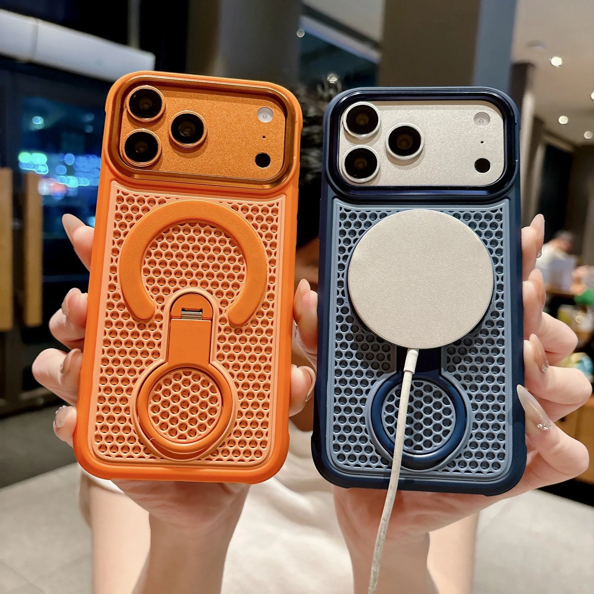 Invisible Support Bracket Cooling Heat Dissipation Phone Case For iPhone 17 16 15 14 13 12 11 Pro Max Breathable Magnetic Cover