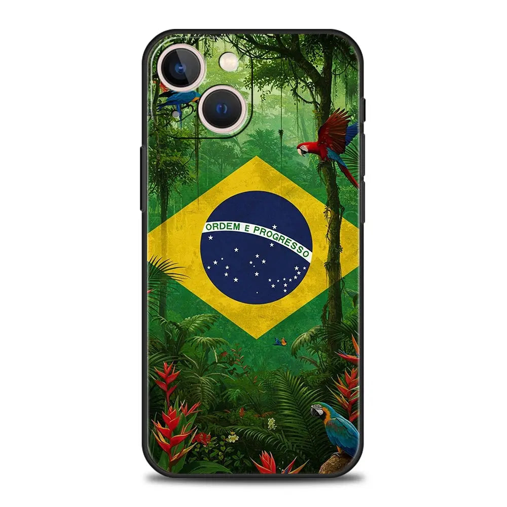 Phone Case For iPhone 17 16e 15 14 13 12 11 Pro Max SE 7 8 Plus Shell iPhone 16 Soft TPU Cover Large Brazil Flag