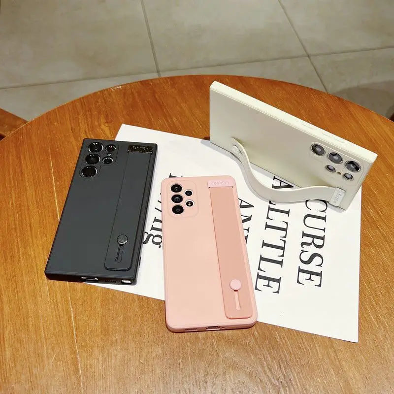 Hand Band Silicone Case For Samsung Galaxy S25ultra S 25 24 23  S21 S23 S24 Fe S22 S25 Plus Ultra Wrist Strap Stand Holder Cover
