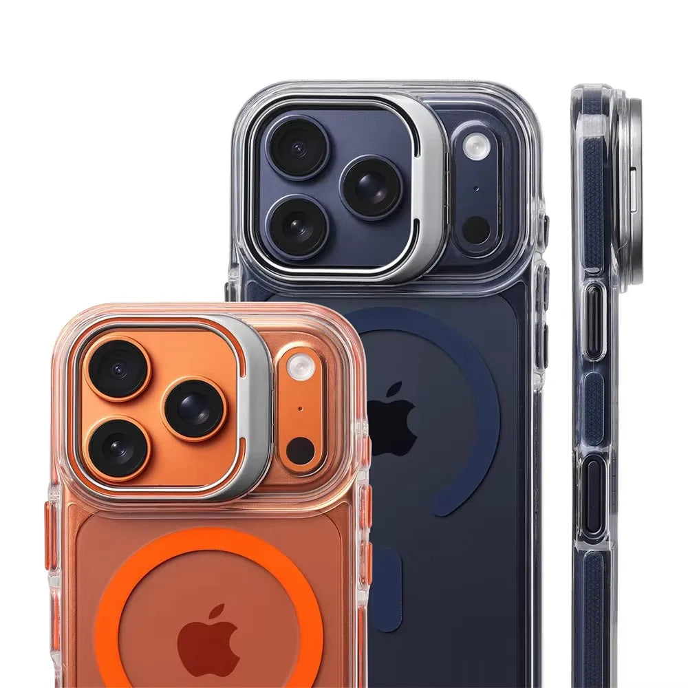 Luxury Magnetic Shockproof Clear Bumper Case for iPhone 17 Pro Max Air 16 15 14 13 12 Plus For Magsafe Lens Stand Magnetic Case