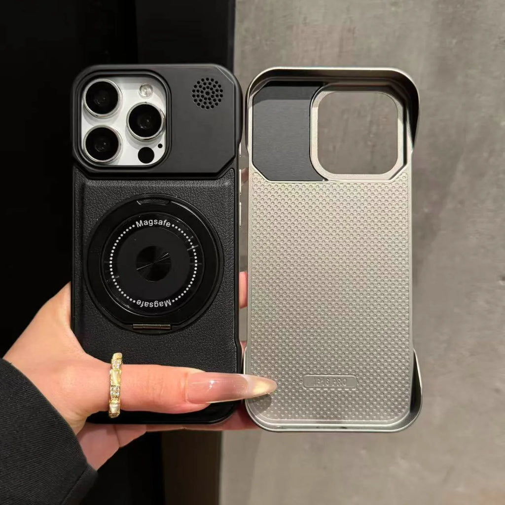 For Magsafe 360 Rotating Bracket Phone Case for iPhone 17 16 15 14 13 12 Pro Max Magnetic Frameless Leather Aromatherapy Cover