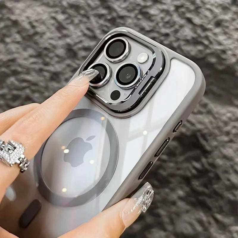 Luxury Stand Glass Lens Protection For Magsafe Phone Case For iPhone 17 Air 16 15 14 Plus 13 12 11 Pro Max 16e Magnetic Cover