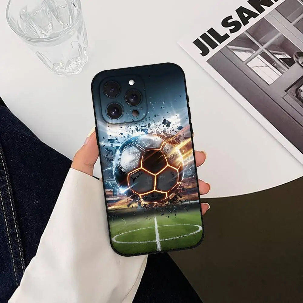Fire Football Soccer Ball Phone Case Soft TPU Skin-Friendly For IPhone 17/16/15/14/13/12/11 Series: PRO, MAX, PLUS ,Mini