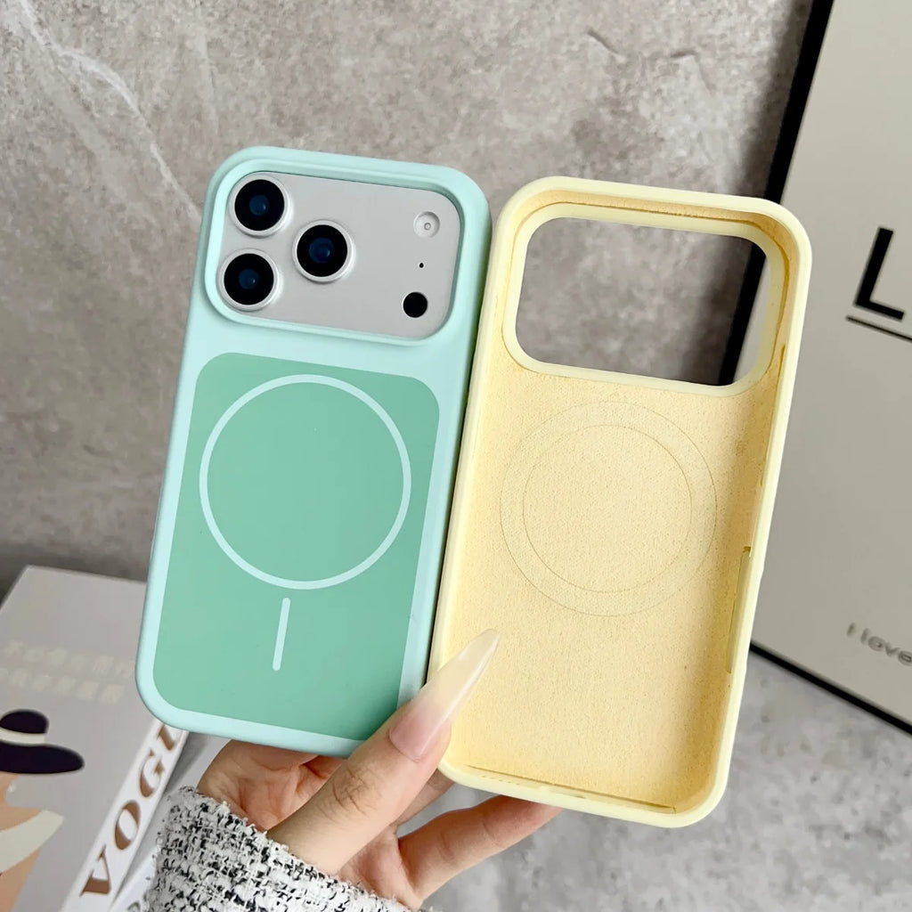 Official Liquid Silicone For Magsafe Double Color Phone Case For iPhone 17 Air 16 15 14 Pro Max Magnetic Wireless Charge Cover