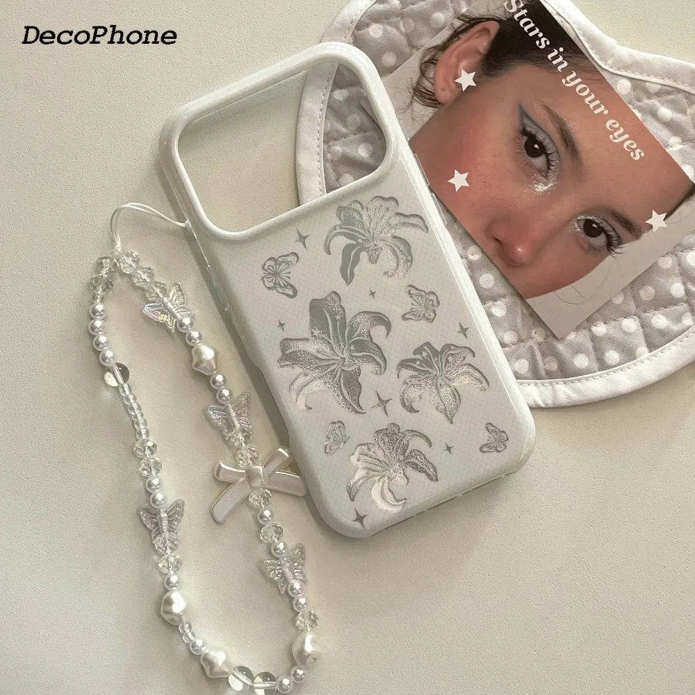 Ins laser bowknot lily flower case&German-imported Bayer TPU Phone Case for iPhone 17 pro max Air