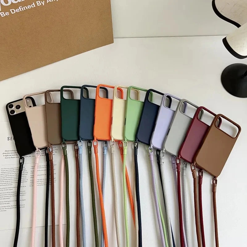 Official Lanyard Case For iPhone 17 Pro Max 14 12 11 13 15 16 Plus 17 Air Shockproof Candy Crossbody Neck Cord Strap Soft Cover