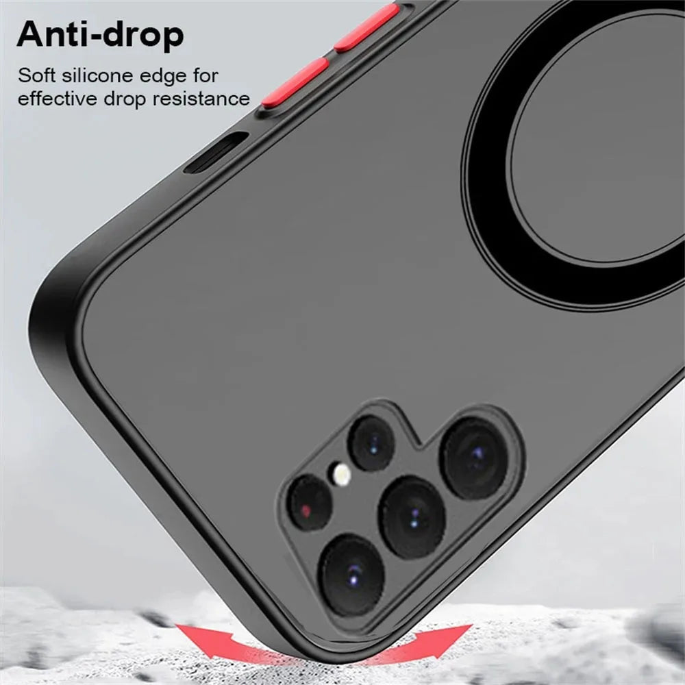 Luxury Magsafe Wireless Charge Case For Samsung Galaxy S20 S21 S22 S23 S24 FE S25 Plus Ultra Shockproof Matte Clear Back Cover