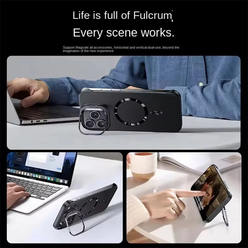 Lens Holder Frameless Magnetic Case For iPhone 17 16 15 14 Pro Max Air 13 For Magsafe Solid Color Ultra Thin Skin Feel PC Cover