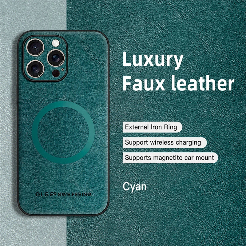 For Magsafe Magnetic Phone Cases For iPhone 17 16 13 15 14 11 12 Pro Max 16e 17 Air 15 16 Plus Wireless Charging Leather Cover