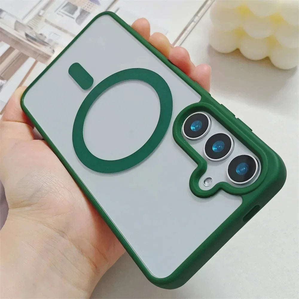 New Frosted Magnetic Case For Samsung Galaxy S25 Edge S25 S24 S23 FE S22 Plus Ultra For Magsafe Wireless Charger Protector Cover