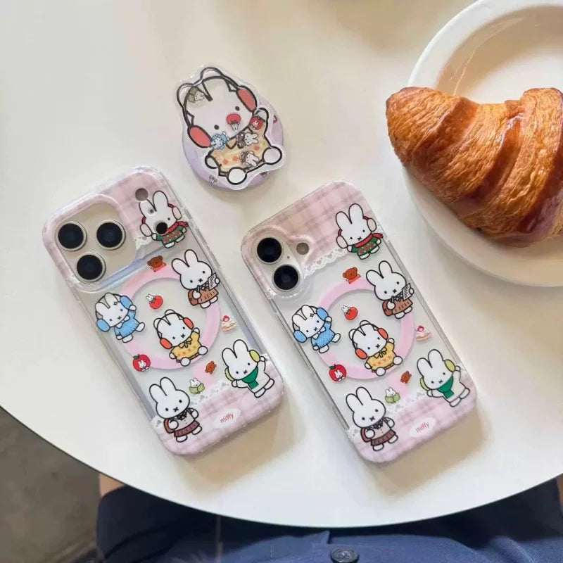 Cute happy music Miffy Magsafe Wireless Charge Phone Case For iPhone 15 17 14 13 16 Pro Max Funny Shake Miffy Magnetic Cover