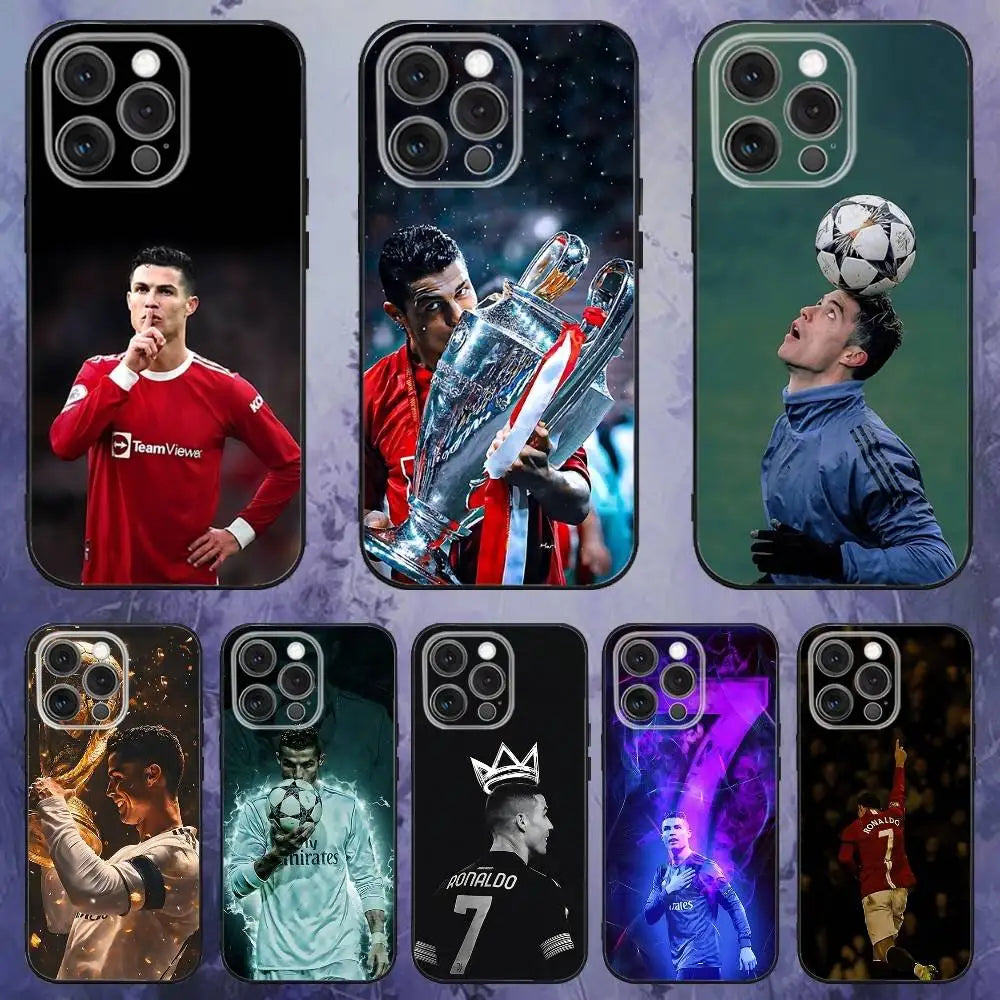 R-Ronaldo Cool CR7 Phone Case For iPhone 17,16,15,14,13,12,Pro,Max,Plus,E,SE4,Air,Mini Black Soft Box
