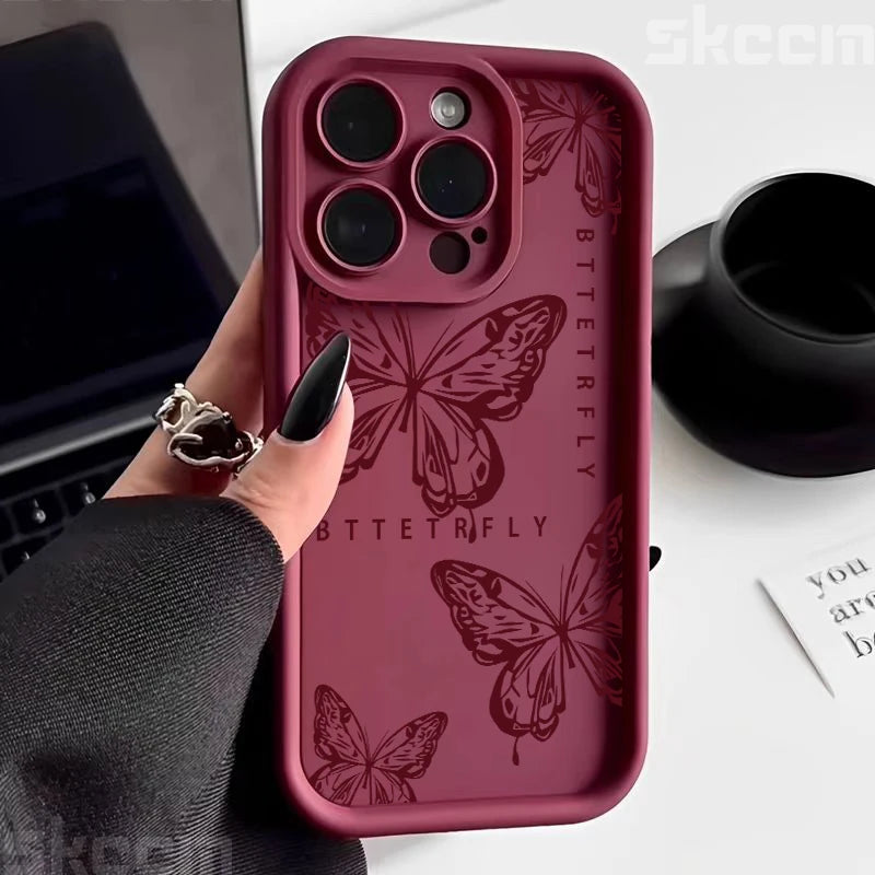 Pink Cute Butterfly Silicone Soft Phone Case For iPhone 17 16 16E 15 14 13 12 11 Pro Max XS XR X 7 8 Plus Shockproof Candy Cover