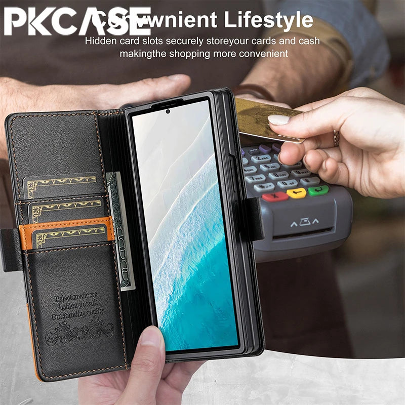 PKCASE Shockproof Wallet Flip Leather Phone Case For Samsung Z Fold 7 6 5 4 3 Card Slot Wallet Cover For Galaxy Z Flip 7 6 5 4 3