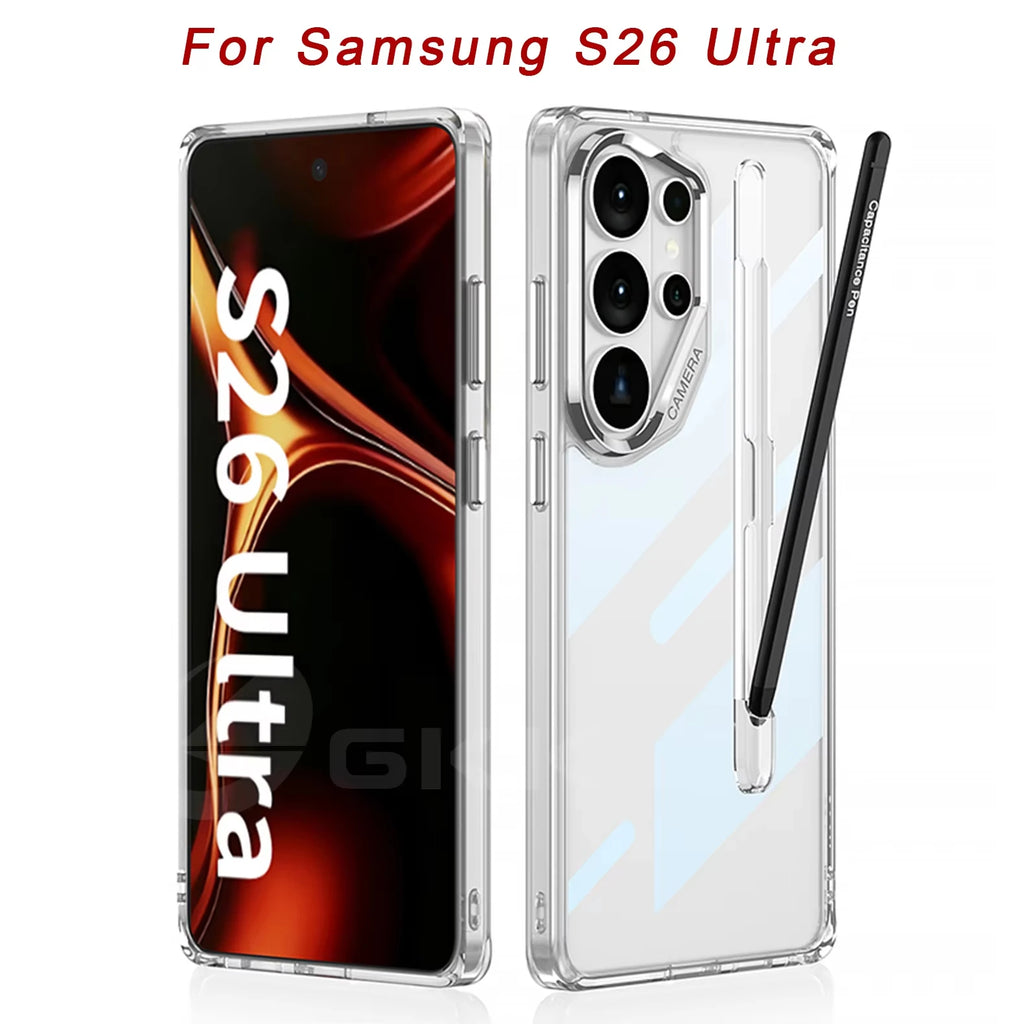 Airbag Corner Clear Hard Case for Samsung Galaxy S26 Ultra With Stylus Pen Soft Edge Plastic Cover For Galaxy S26 Ultra Case