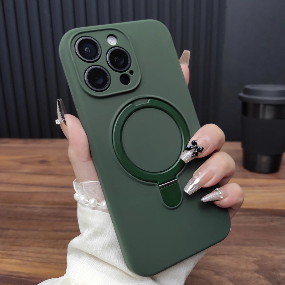 Liquid Silicone Magnet Stand Case for iPhone 16 Plus 15 14 13 12 Pro Max 11 For Magsafe Wireless Charge Protective Plain Cover