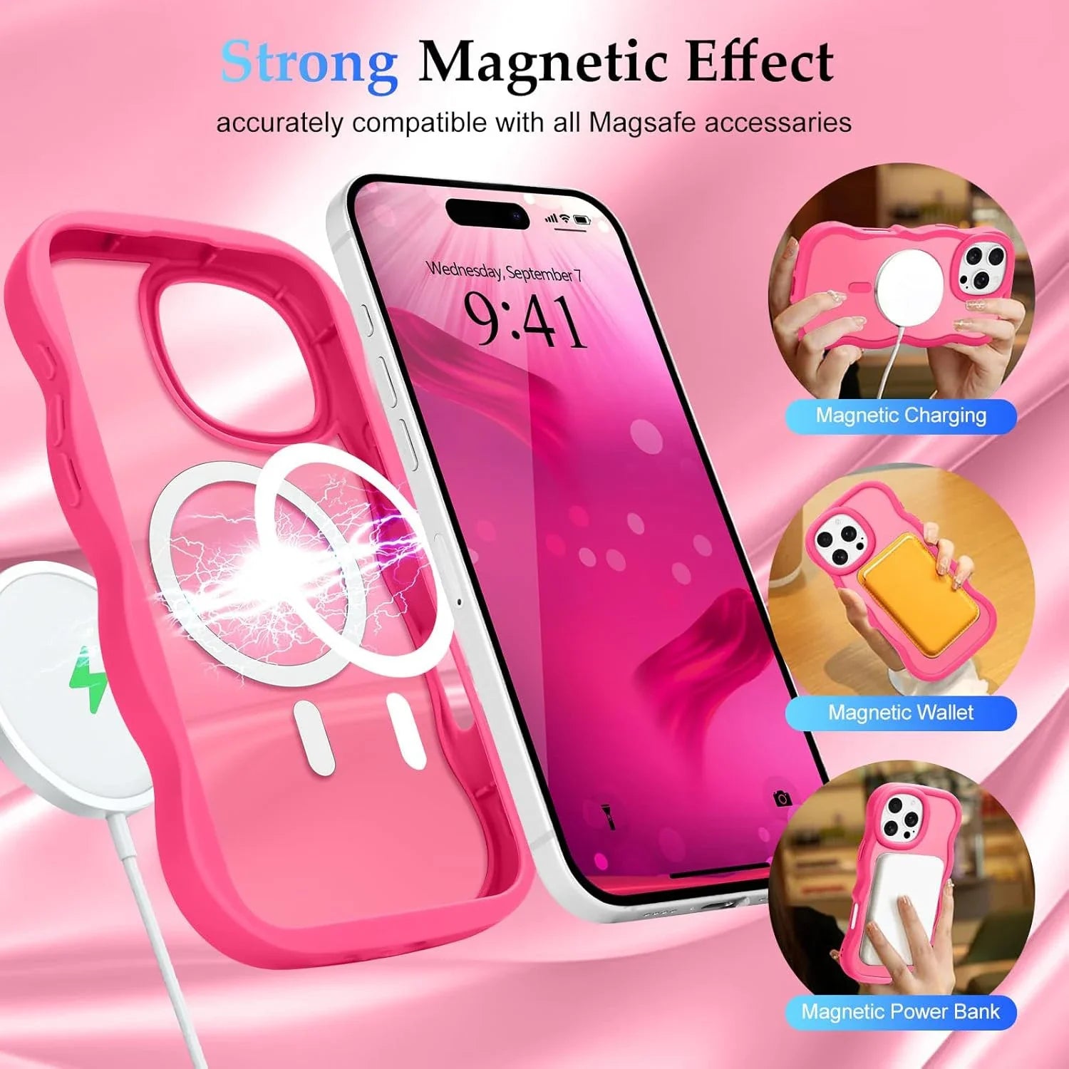 Luxury Wavy Frame translucent Magnetic Wireless Charge Shockproof Case For iPhone 17 16E 16 15 14 13 12 Pro Max Plus 17Air Cover