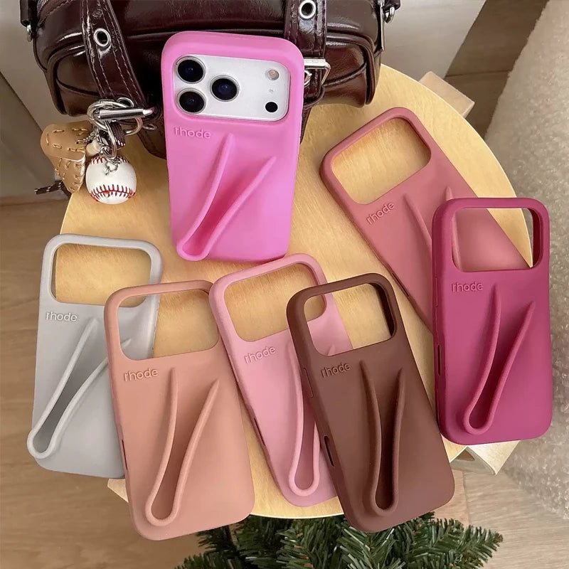 For IPhone 17 16 12 13 14 15 11 Pro Max Plus Fashion Phone Case Gray Toast Espresso Ribbon Lip Gloss Holder Silicone Cover