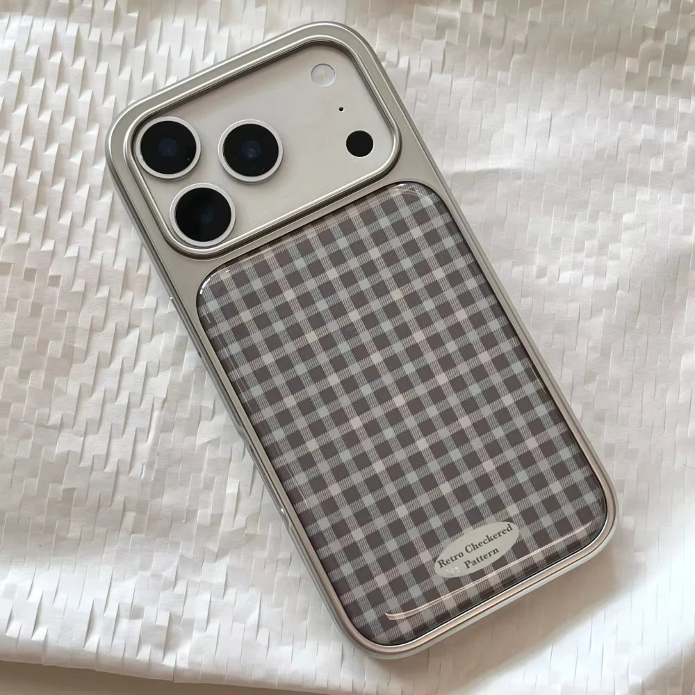 Fashionable Checkered Pattern Electroplated Drip Glue Phone Case For iPhone 17 Air 16 Pro Max 15 14 Plus 13 12 Pro 11 Back Cover