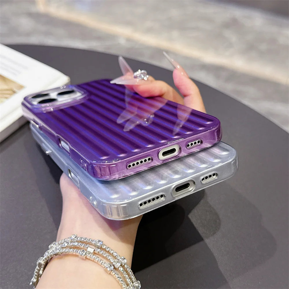 Luxury Corrugated Metallic Paint Matte Case For iPhone Air 11 12 13 14 15 16 17 Pro Max Plus 16E Soft TPU Shockproof Back Cover