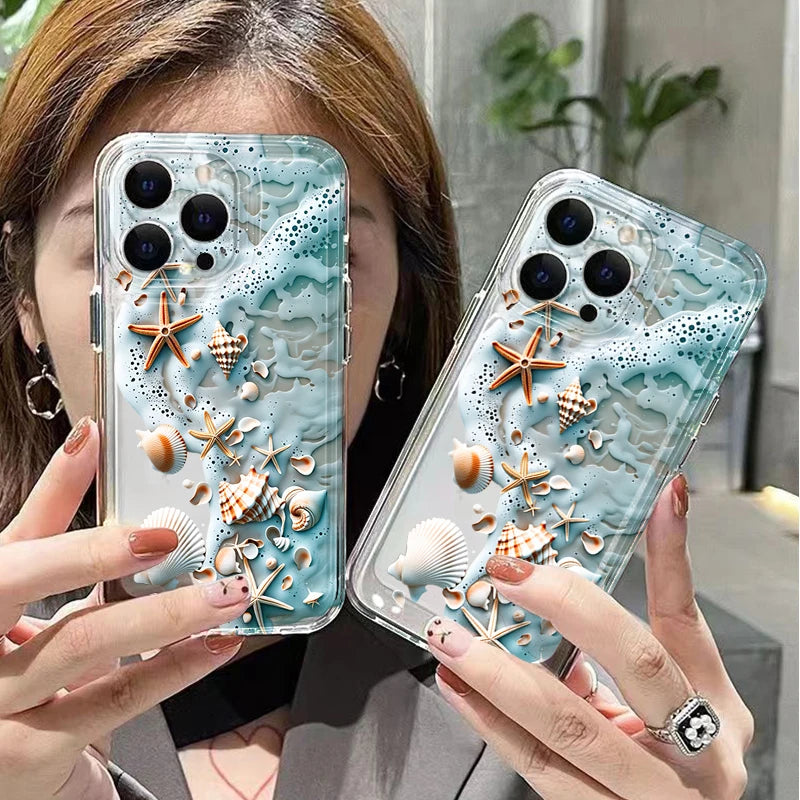 Beach Shell Phone Case for Xiaomi Redmi 12 13 12C 13C 14C Redmi Note 15 Pro Plus 5G 14 13 12 11 10 Transparent Soft Bumper Cover