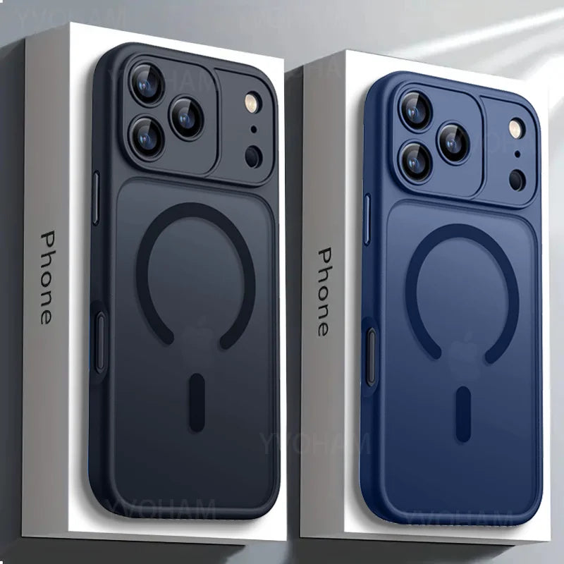 Luxury Armor Shockproof Phone Case For iPhone 17 Air 16 15 14 13 12 11 Pro Max Plus For Magsafe Matte Transparent Magnetic Cover