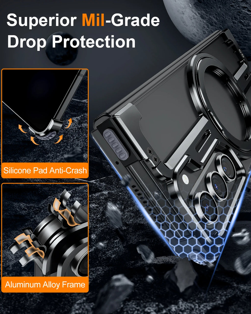 Eary Frameless Case for Samsung Galaxy Z Fold 7 for Magsafe 360°Rotation Stand Magnetic Wireless Charging Aluminum Phone Cover