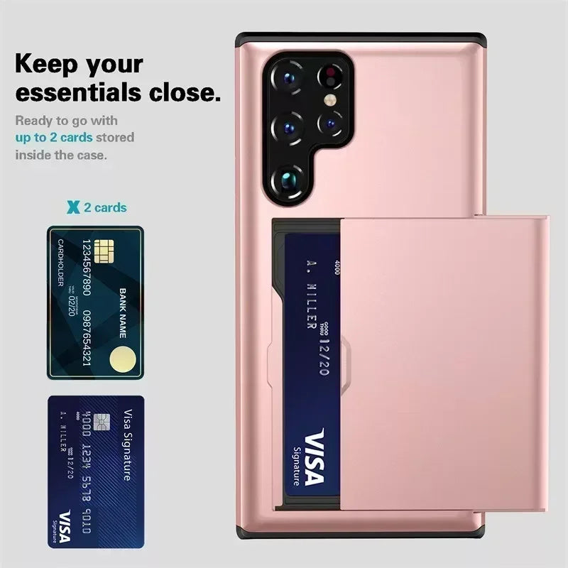 Cover For Samsung Galaxy S24 S23 FE S25 Edge Plus Ultra A55 A16 A36 A56 5G Phone Case With Card Holder Shockproof Heavy Duty