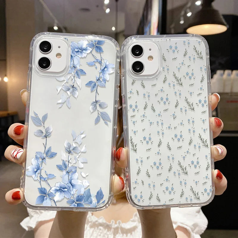 Flower Phone Case For iPhone 17 Case iPhone 15 13 14 11 12 16 Pro Max 7 8 Plus 12 13 Mini XR SE Soft Silicone Transparent Cover