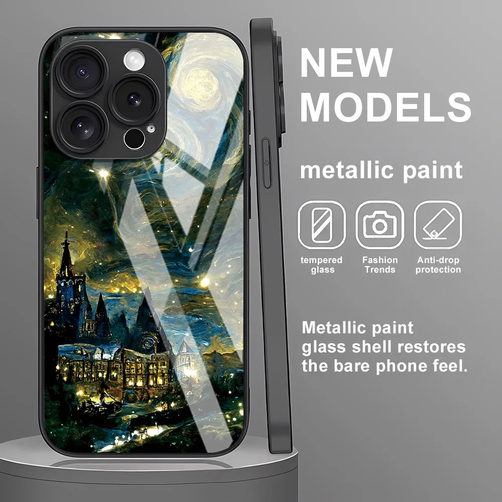 Tempered Glass Case For iPhone 12 Pro Max Cases iPhone 17 Air 16 15 14 13 12 11 Pro Plus X XS XR 7 8 SE Funda Cosmic World Cover