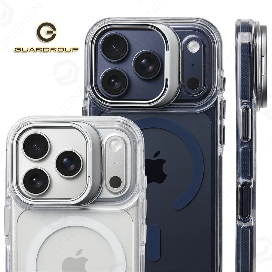 Luxury Metal Lens Holder For Magsafe Hit Color Clear Case For iPhone 17 Air 15 14 13 16 Pro Max Transparent Magnetic Armor Cover