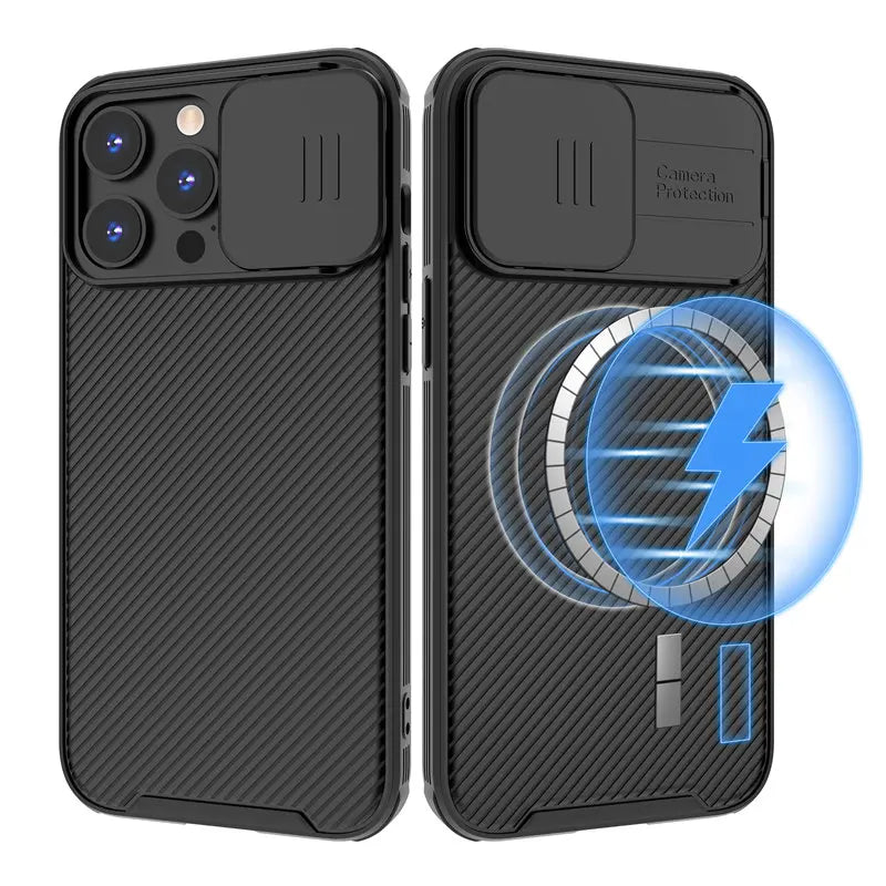 Slide Camera Lens Protection For Magsafe Magnetic Wireless Charging Case For iPhone 13 14 15 16 Pro Max Plus Soft Silicone Cover