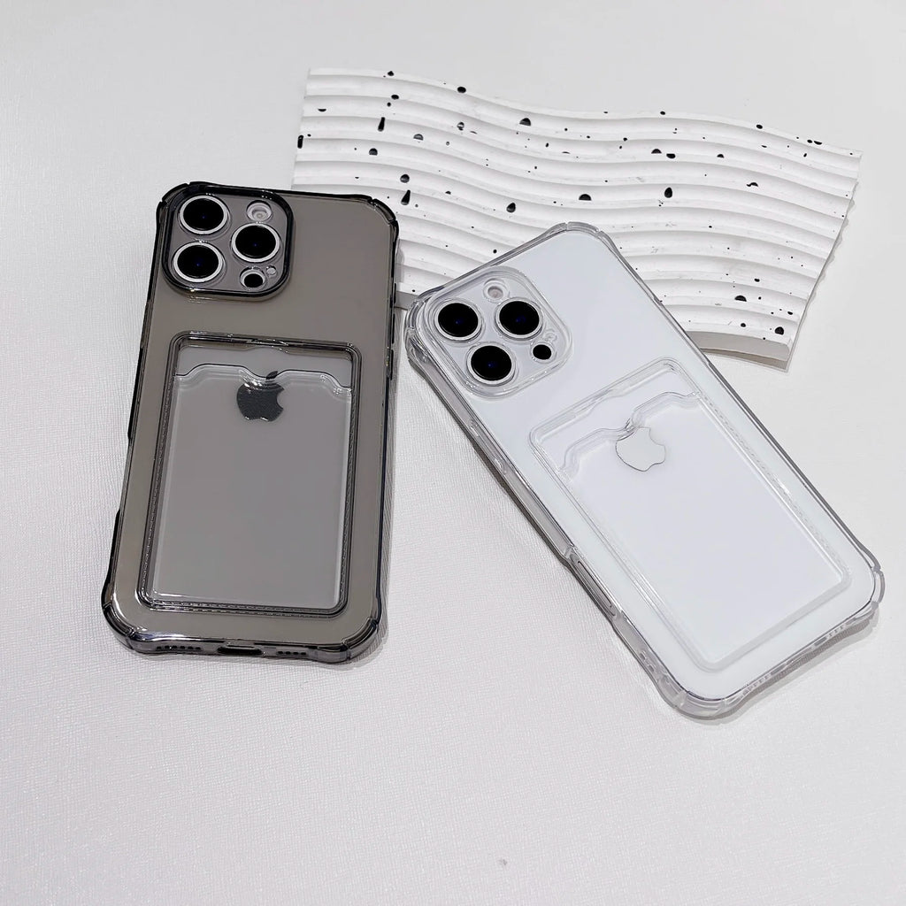 Shockproof Card Slot Pocket Phone Case For iPhone 17 16 15 14 13 12 11 Pro Xs Max 6 7 8 Plus Air 17e 16e XR Clear Wallet Cover