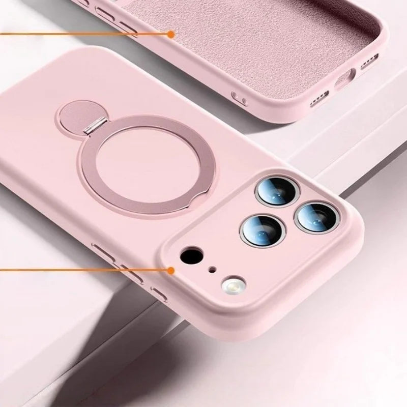 For iPhone Air 17 Pro Max Luxury Liquid Silicone Magsafe Magnetic Stand Phone Cover On 16 15 14 13 Bumper Protector Holder Case