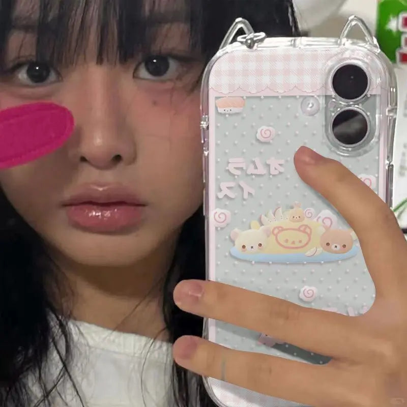 Japanese Bear Cute Phone Case For iPhone 17 Pro Max Air X XR XS Max 7 8 Plus 16 15 14 13 12 11 Fashion Kawaii Back Cover Y2K