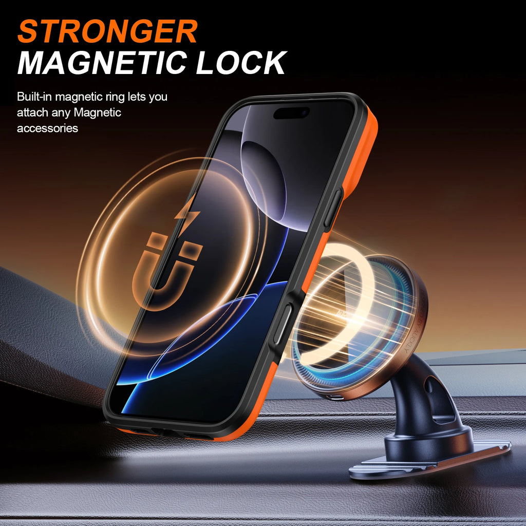 Luxury Heavy Duty Rugged Armor Magnetic Bracket Case For iPhone 17 16 15 14 13 Pro Max Plus 17Air Slide Camera Protection Cover
