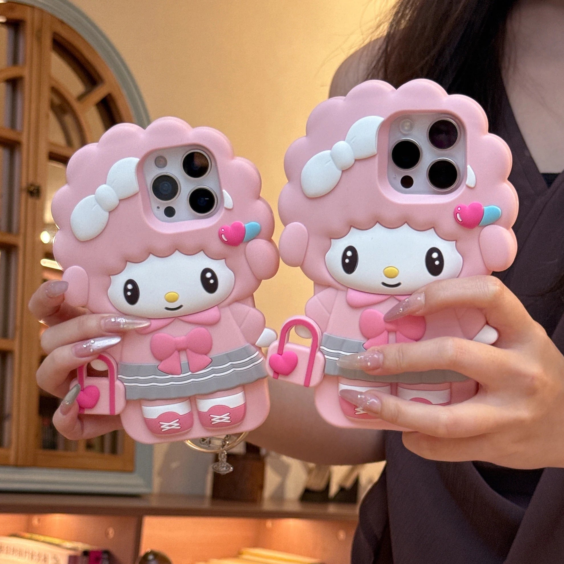 Cute 3D Cartoon Piano Sheep Phone Case For iPhone 17 16 15 14 13 12 Pro Max Plus Handbag Piano INS Soft Silicone Back Cover