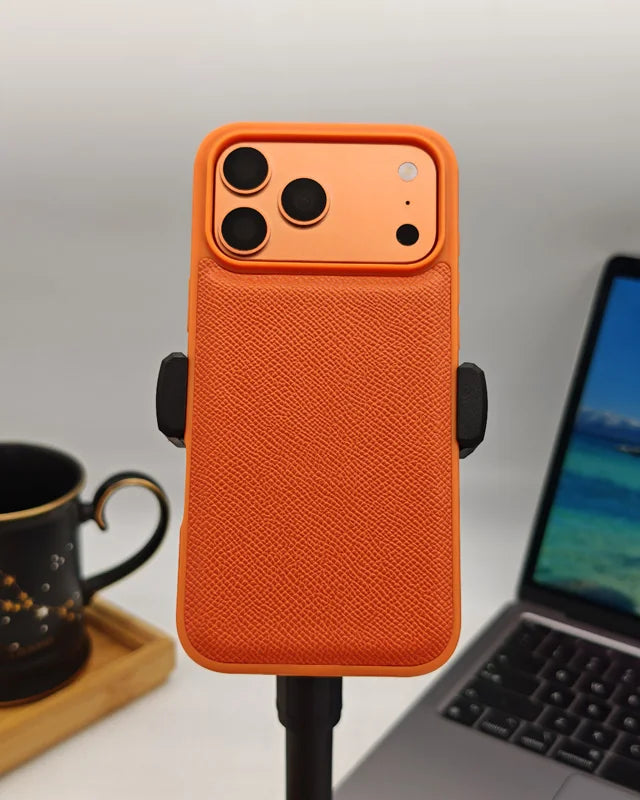 Fashion Orange  Epsom Leather All-Inclusive Shockproof Phone Case for iPhone 17 Pro 17 Pro Max