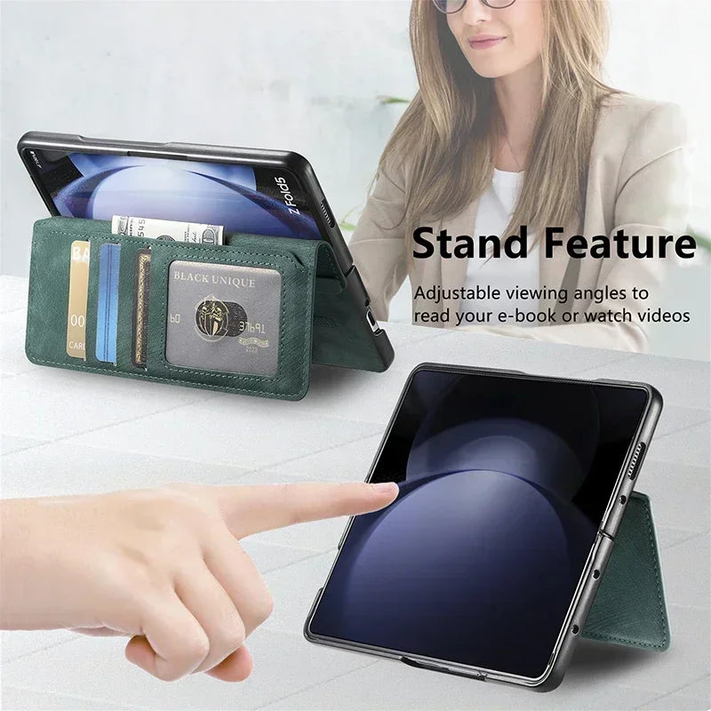 Flip Leather Magnetic Wallet Case for Samsung Galaxy Z Fold 7 6 5 4 3 Fold7 Fold6 Fold5 Fold4 Magsafe Magnetic Protection Cover