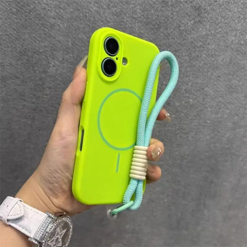 Candy Soft Liquid Silicone for Magsafe Case for iPhone 18 17 16 15 14 Pro Max Shockproof Magnetic Charging Lanyard Strap Cover