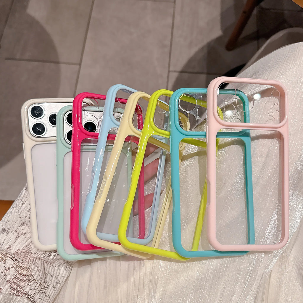 Bright Color Fluorescent Soft Bumper Phone Case For Apple iPhone 17 16 15 14 13 Pro Max Hard Clear Shockproof Back Cover